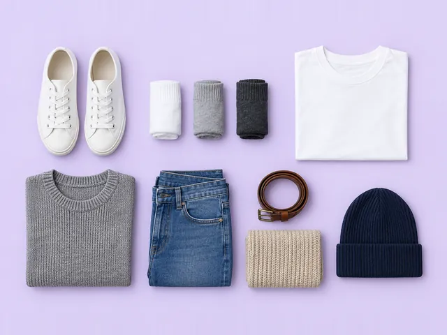 Clothes and shoes, sorted by what they are, laid out.