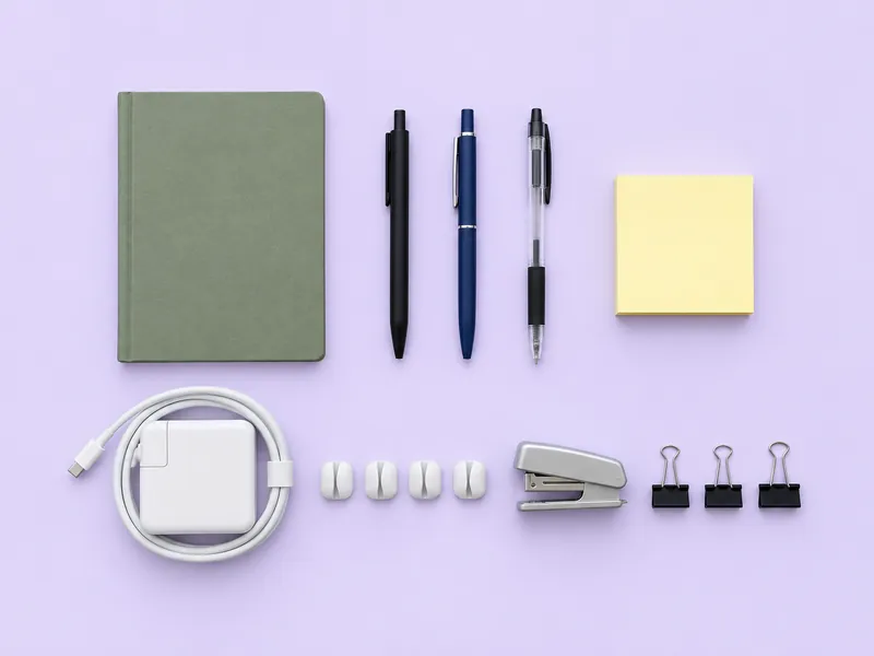The small things of one desk, laid out.