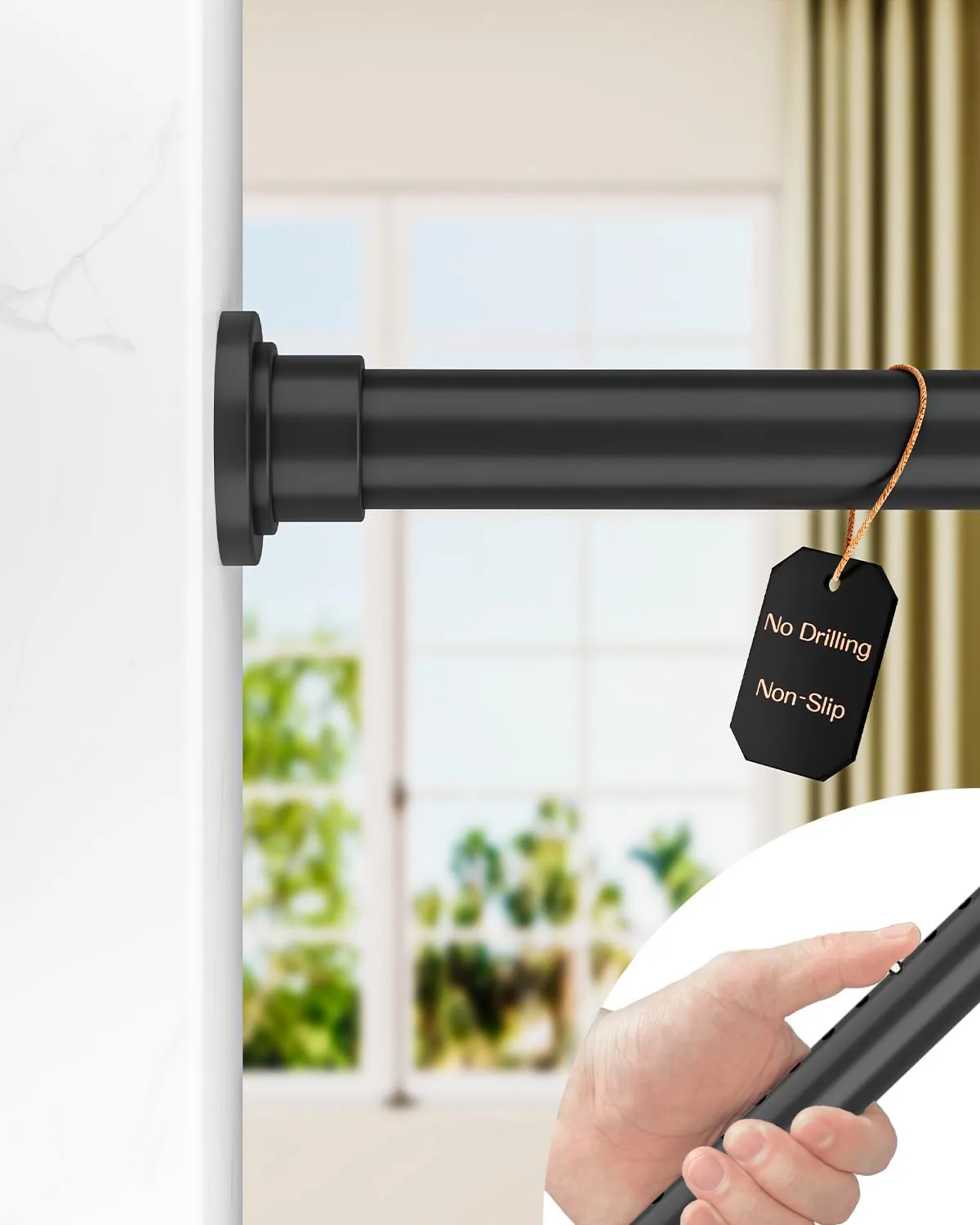 ALLZONE Tension Curtain Rod heavy-duty spring-loaded for renters