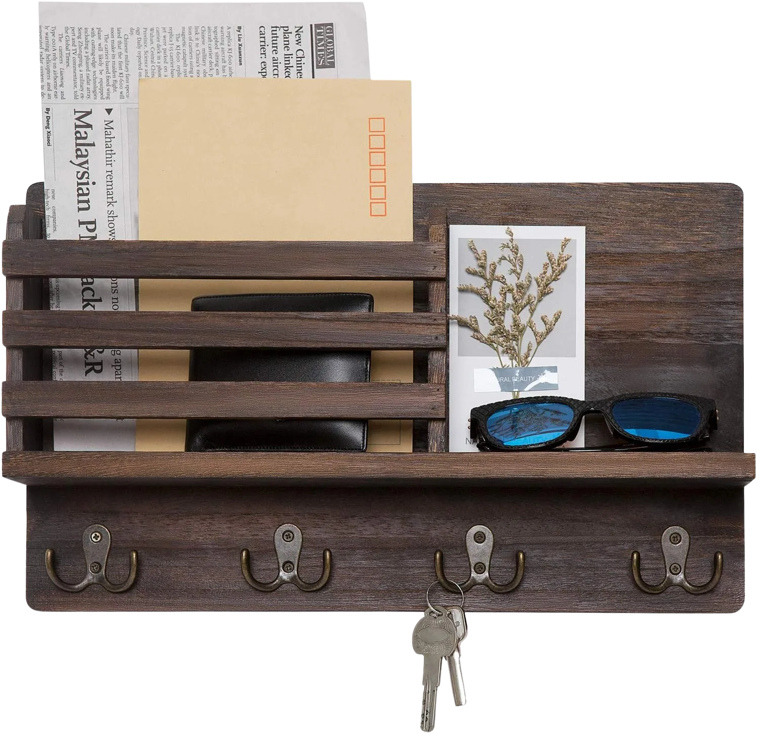Dahey Wall Mounted Mail Holder Wooden Key Holder Rack