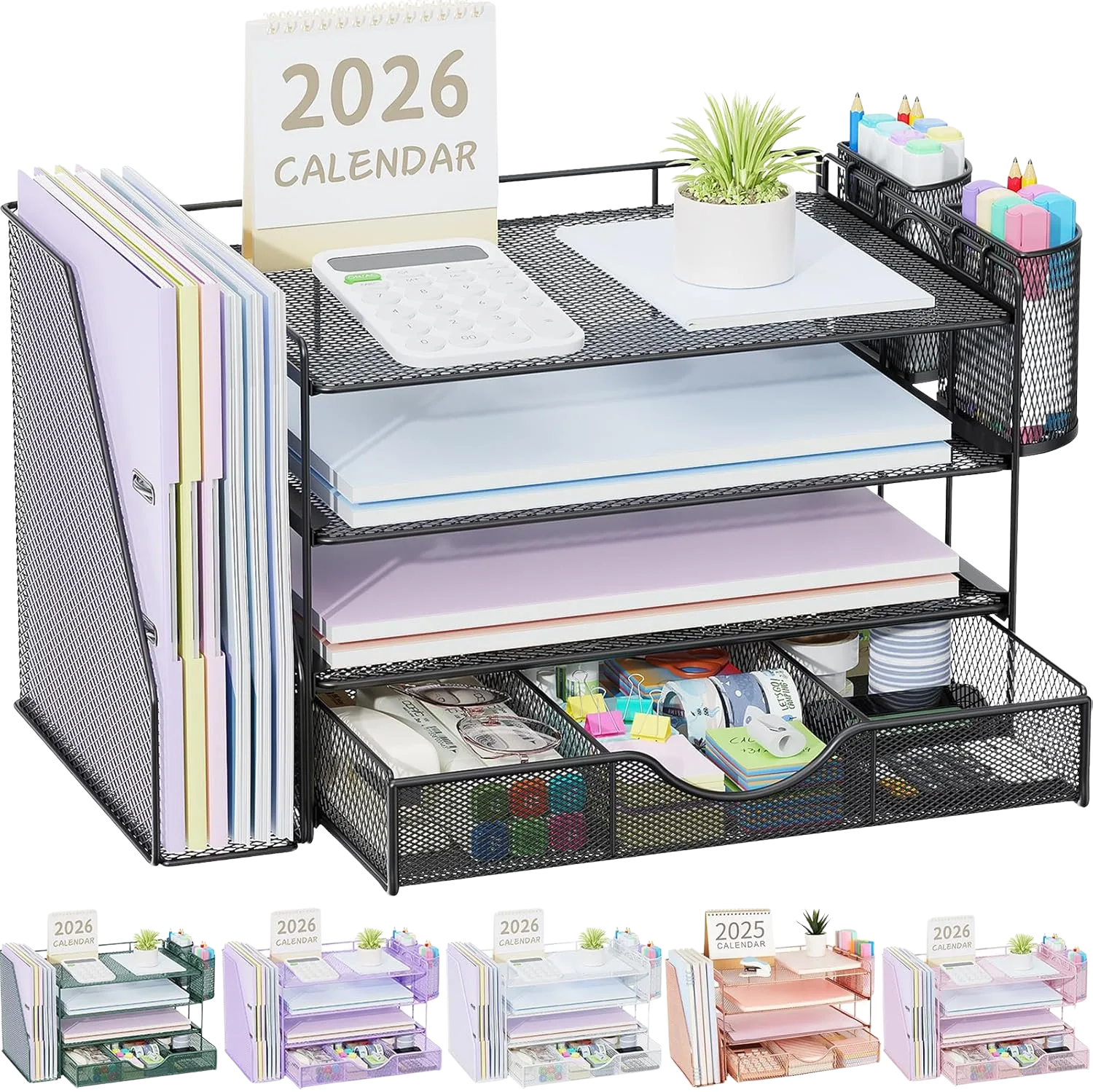 Gianotter 4-Tier Desk Organizer with File Holder and 2 Pen Holders