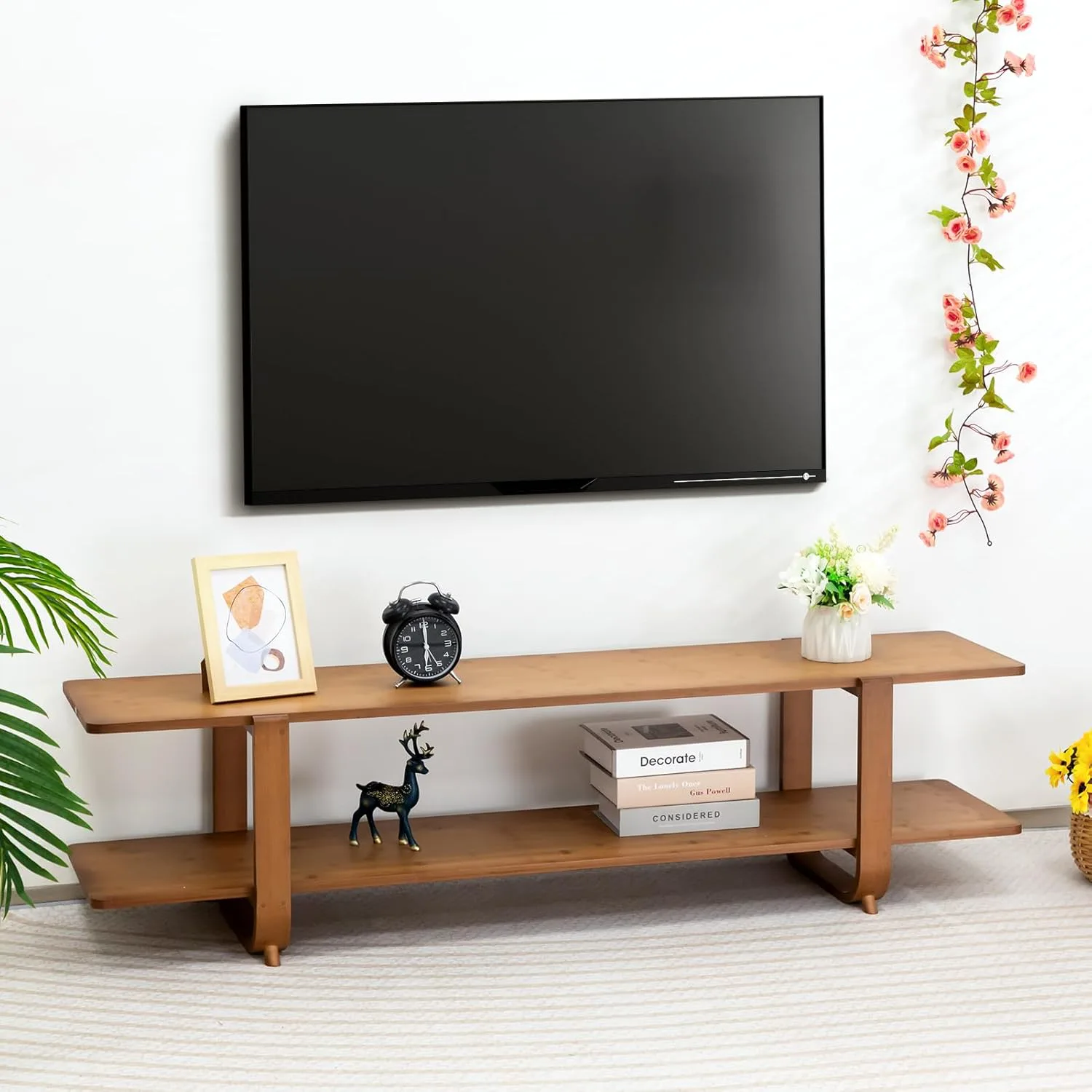HollyHOME Bamboo TV Stand with Storage (55.12 Inch)