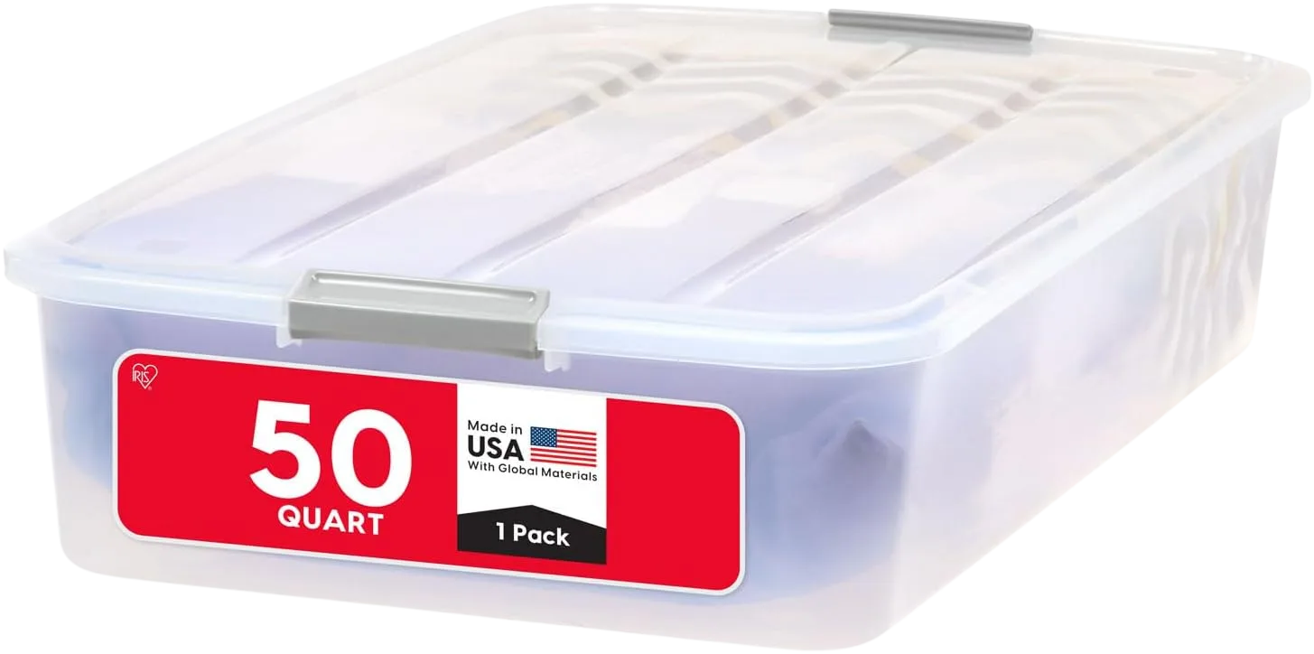 IRIS USA Under Bed Chest with Casters clear rolling storage bin 57 quart