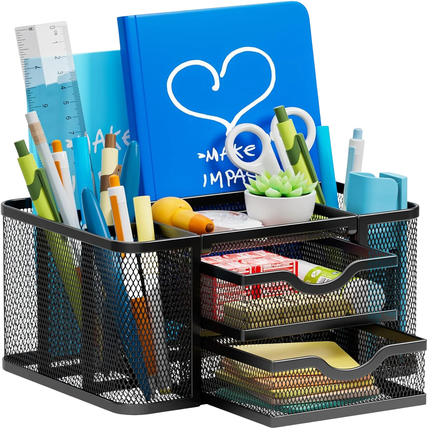 Marbrasse Mesh Pen Organizer with 2 Drawers