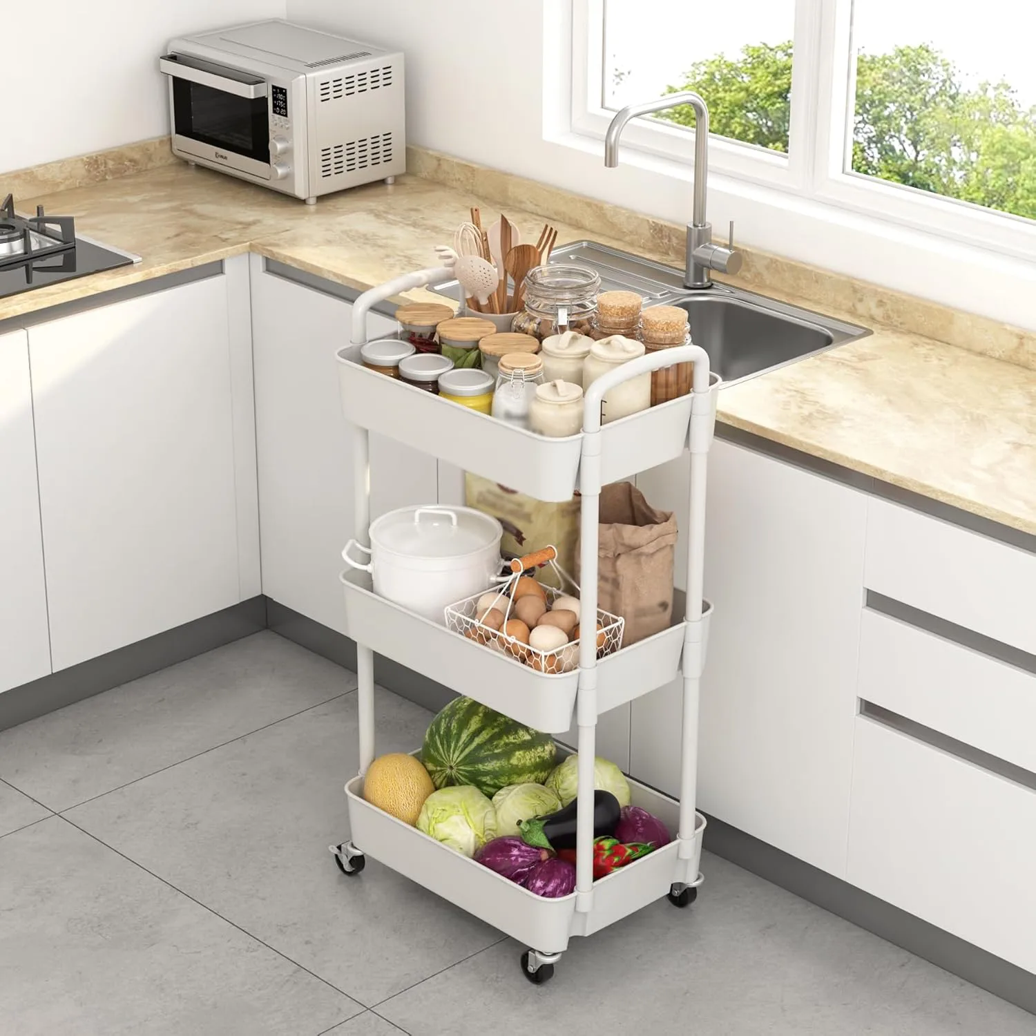 Slim 3-Tier Rolling Storage Cart 7 inches wide