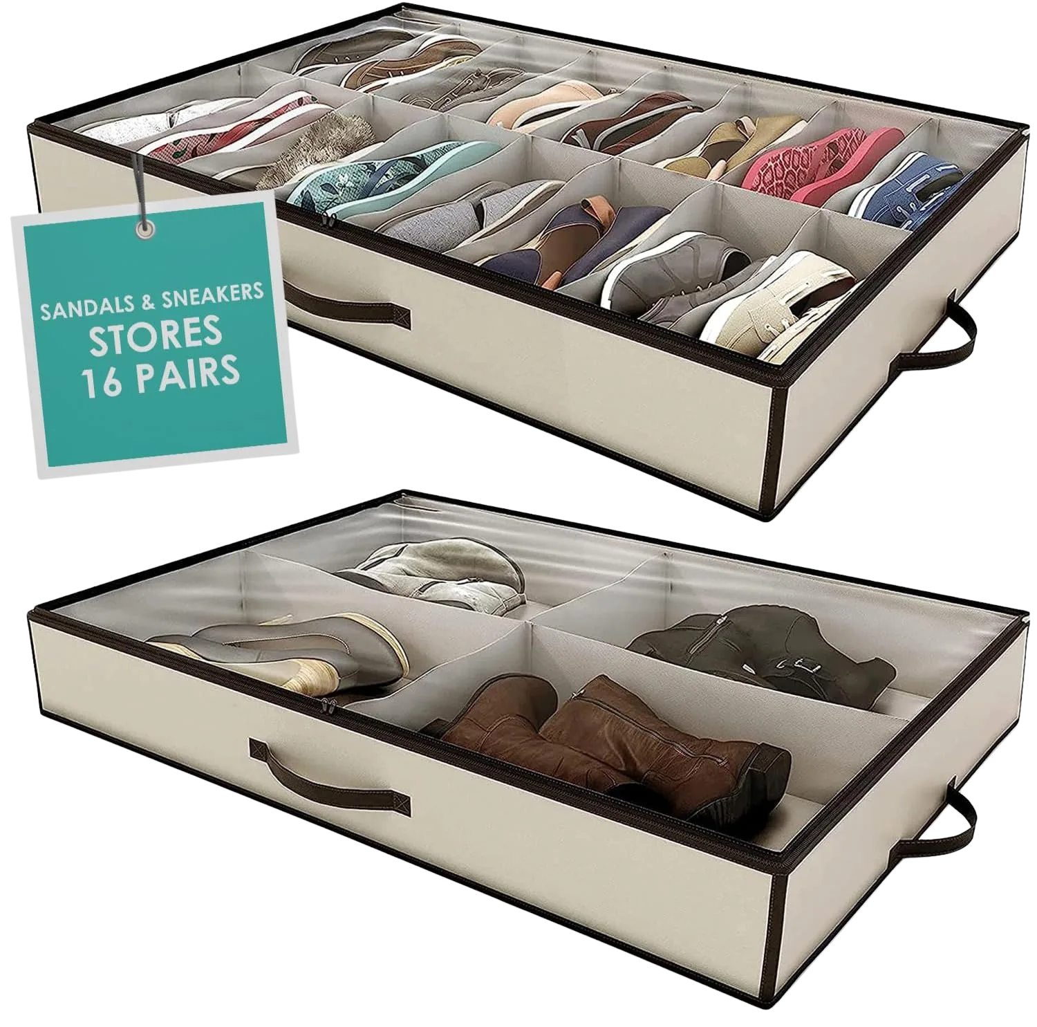 Woffit Under Bed Shoe Storage Organizer 16 Pair and 4 Boot Organizer