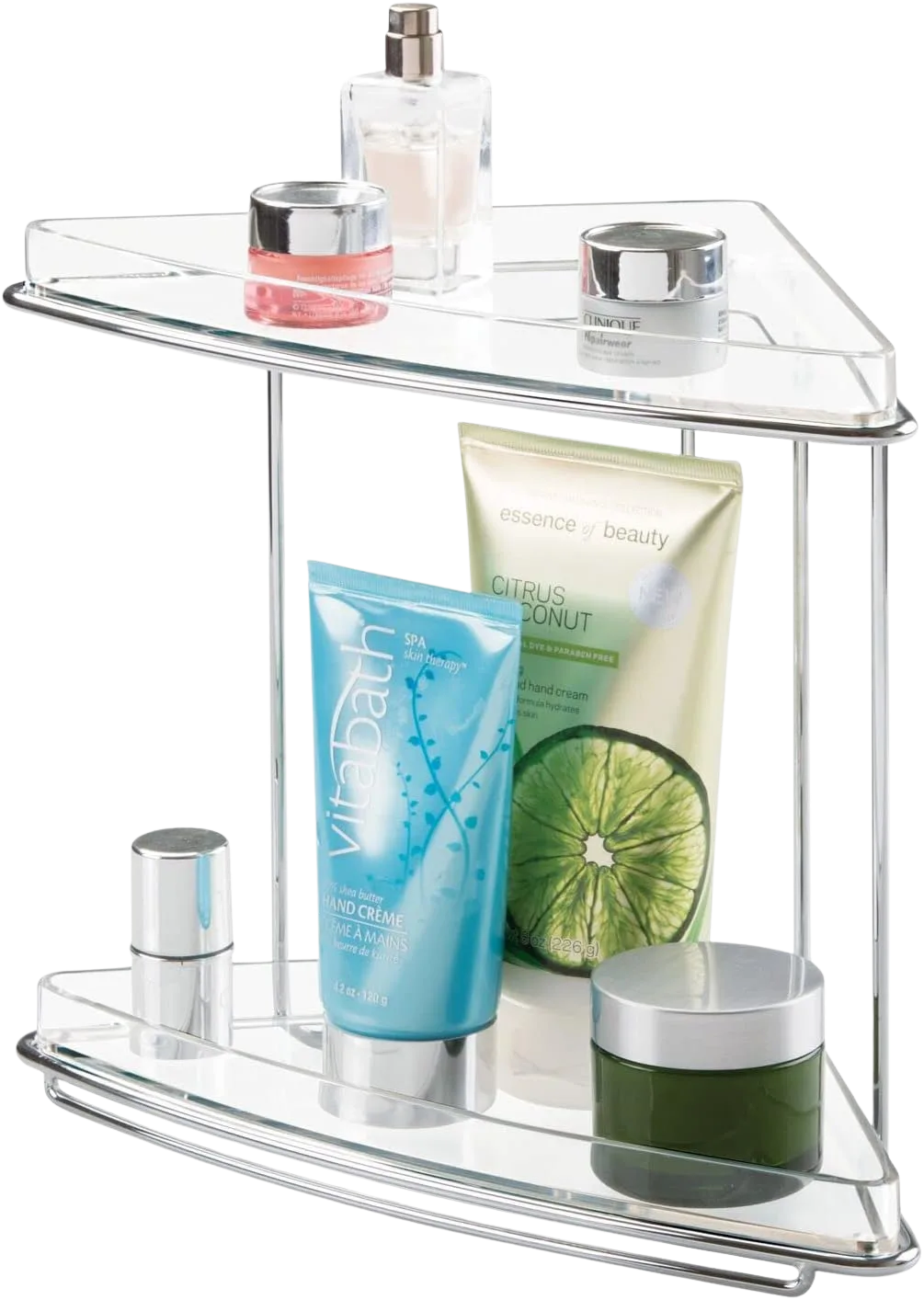 mDesign 2-Tier Freestanding Countertop Corner Shelf Organizer clear