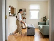Multi-Functional Furniture for Small Apartments That Works Multi-functional furniture in a small apartment — storage ottoman, sofa, and leaning shelf in a compact living room