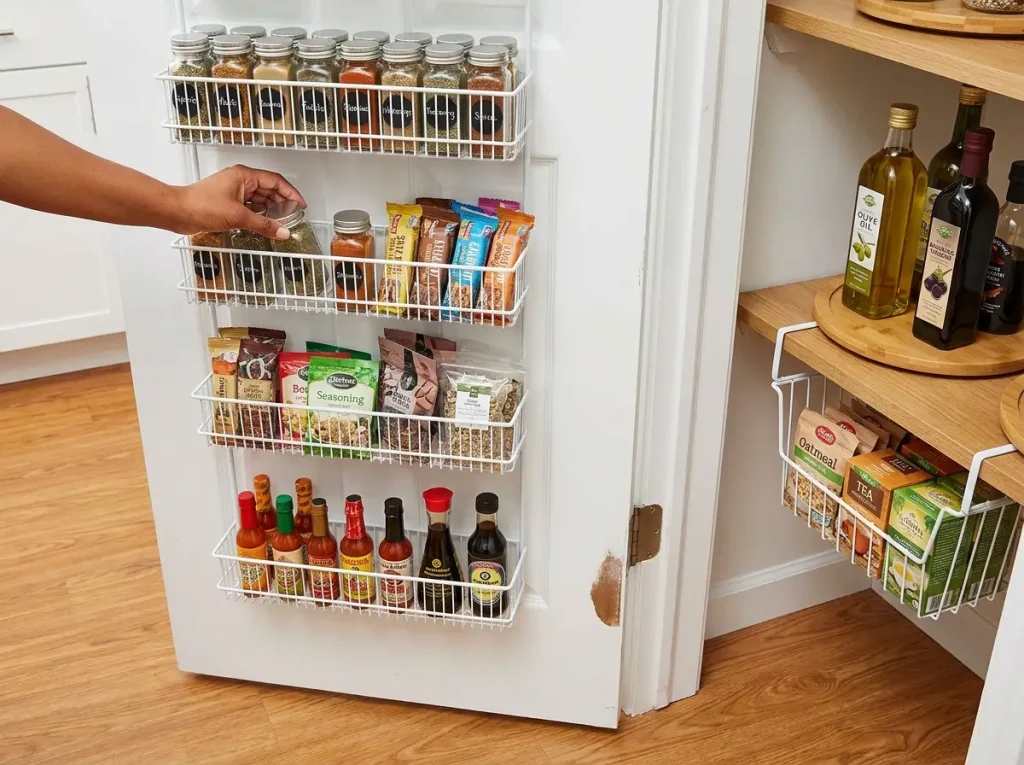 Pantry Organization That Works After the First Week 9 Pantry door organizer with spice rack and over-door storage pockets