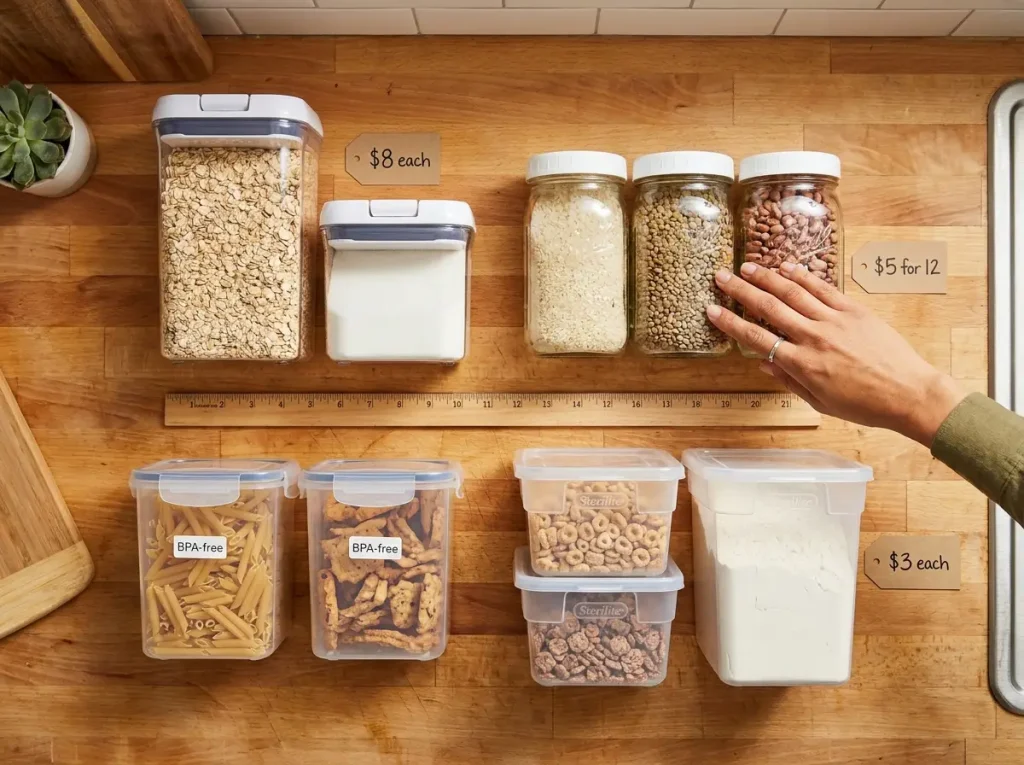 Pantry Organization That Works After the First Week 6 Comparison of different pantry storage containers showing OXO and budget alternatives
