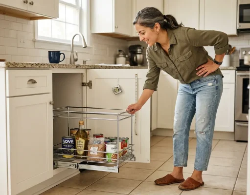 Best Pull-Out Cabinet Organizers Worth Buying Pull-out cabinet organizer extended showing full access to kitchen base cabinet storage