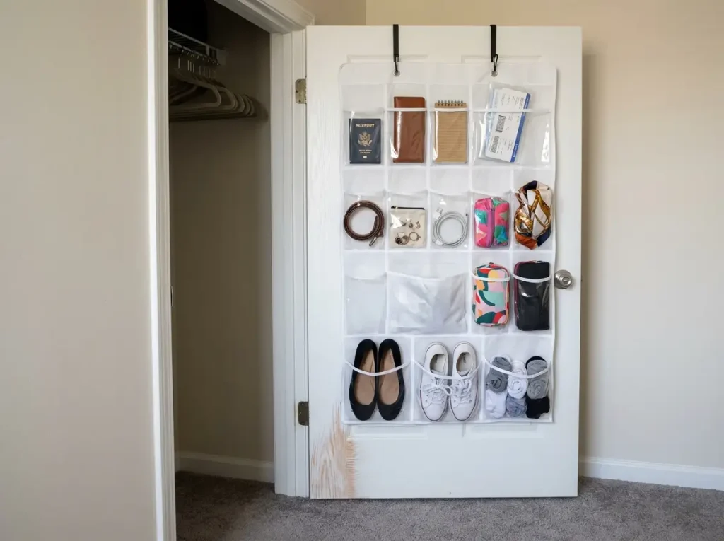 SimpleHouseware 24-pocket over-door organizer mounted apartment closet door shoes accessories storage