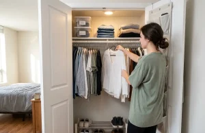 Why Your Small Closet Gets Messy Again (and the Fix) Small closet organized with slim velvet hangers shelf dividers and labeled bins