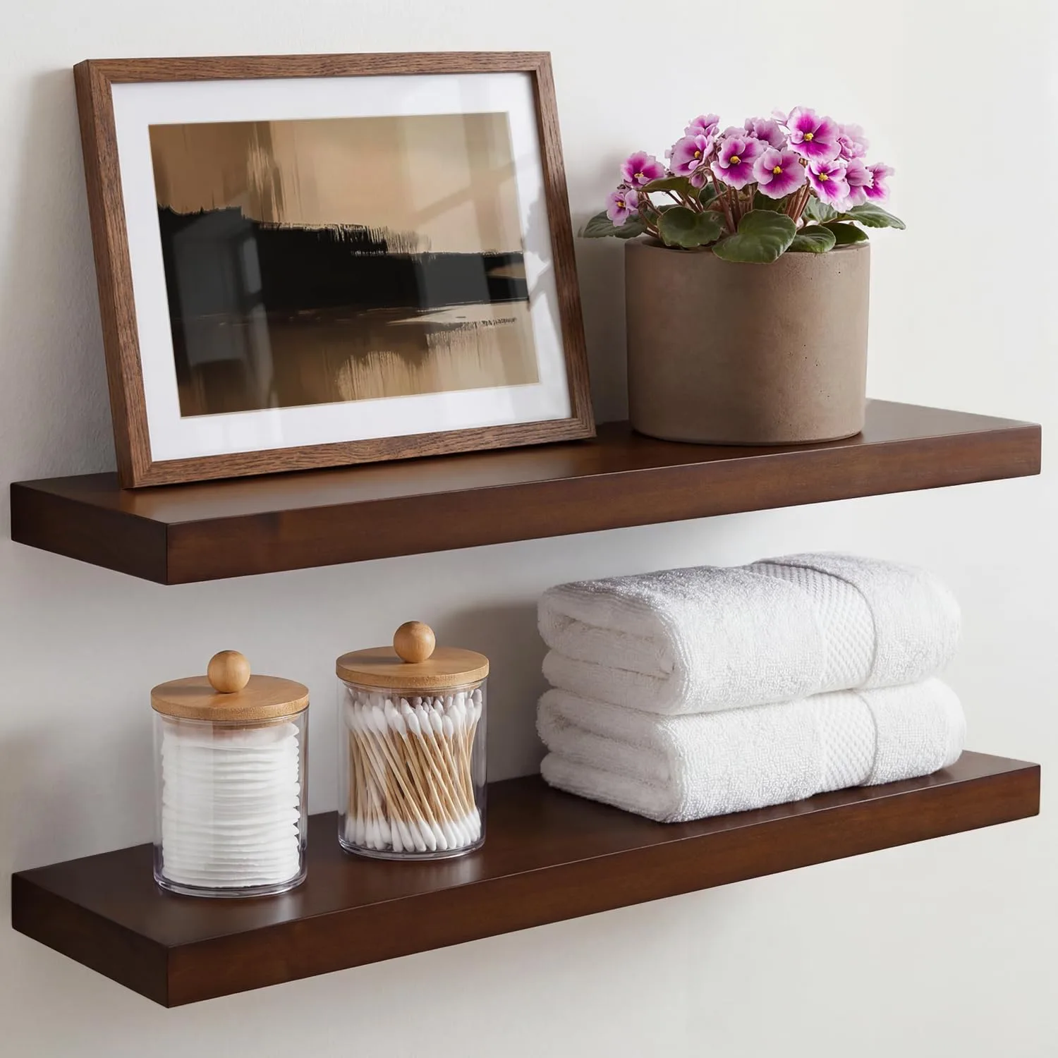 Homeforia 24-inch Walnut Solid Wood Floating Shelves Set of 2