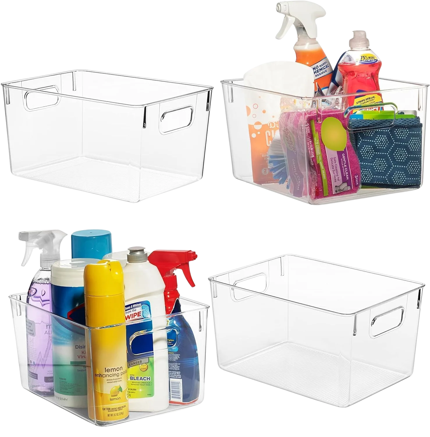ClearSpace Clear Plastic Storage Bins 4-pack on a rental pantry shelf
