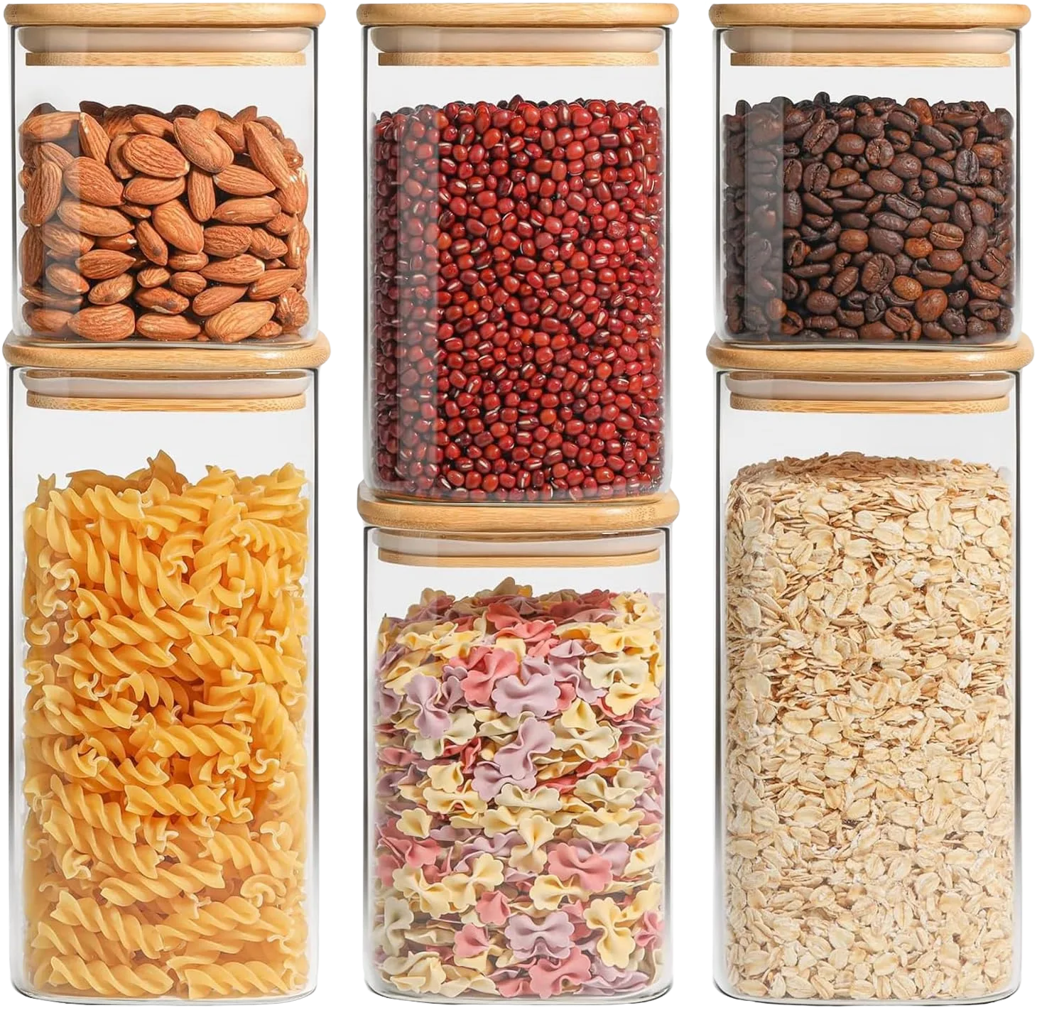 ComSaf Airtight Glass Canister Set 6-piece borosilicate with bamboo lids