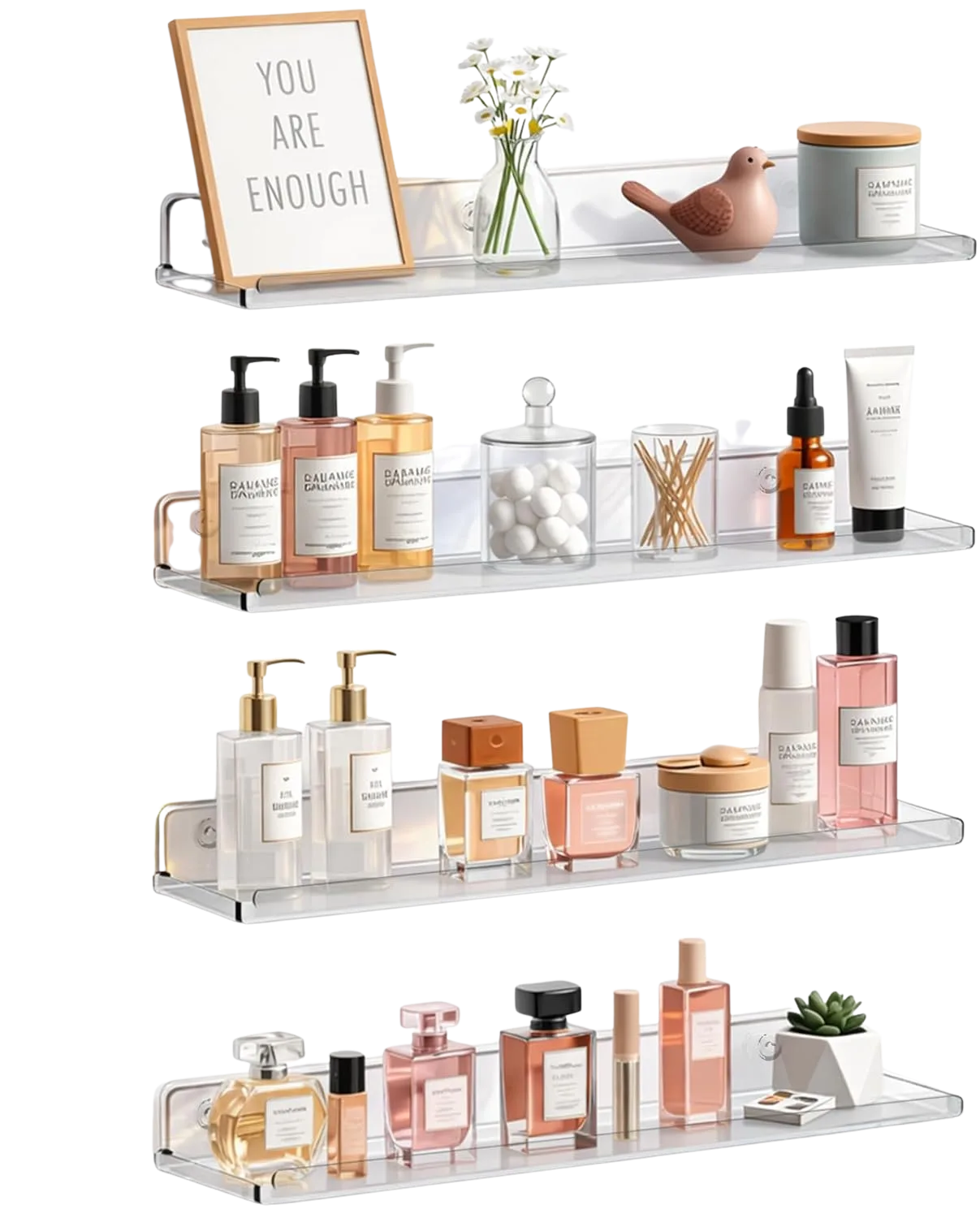 Lifewit narrow clear acrylic floating shelves 14 inch 4-pack for bathroom
