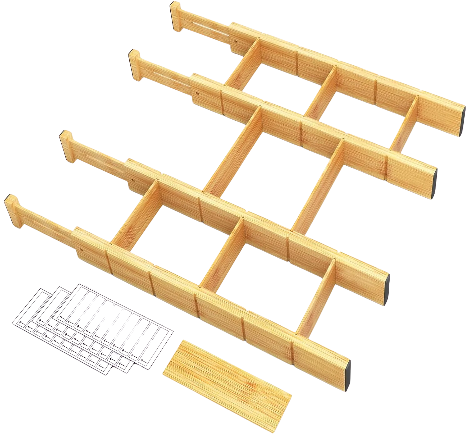 SpaceAid Bamboo Drawer Dividers, 4-pack, adjustable 17 to 22 in