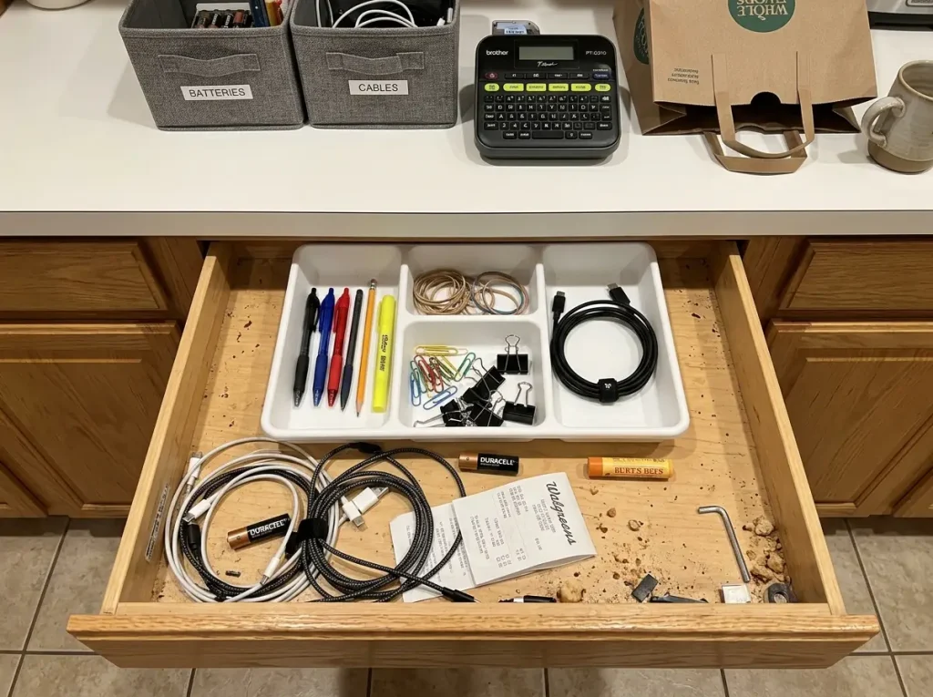 African American woman labeling sealed limbo box with date marker to declutter without immediate decision pressure
