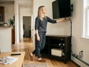 How to Organize TV Cables and Cords That Last organized TV cables and cords behind entertainment center with labeled bundles
