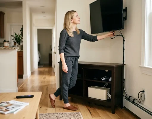 How to Organize TV Cables and Cords That Last organized TV cables and cords behind entertainment center with labeled bundles