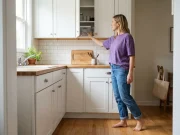 Why Minimalist Kitchen Organization Won’t Stick Woman in a minimalist kitchen reaching into an organized cabinet with clear counters
