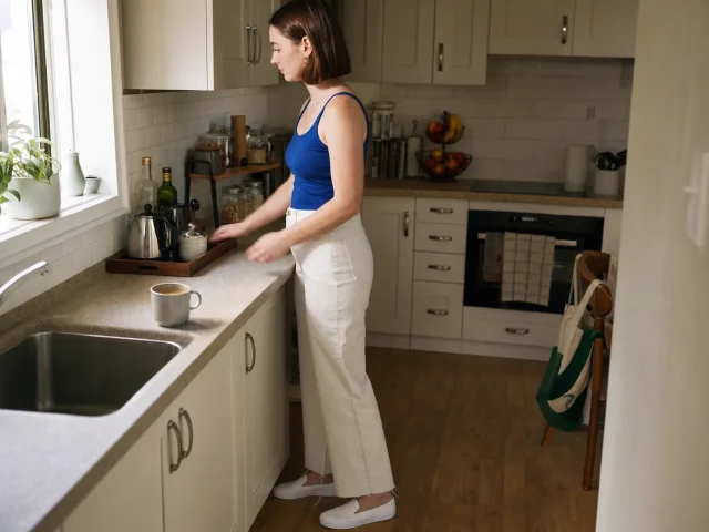 Bright kitchen counter with organizers keeping a small prep zone clear and usable