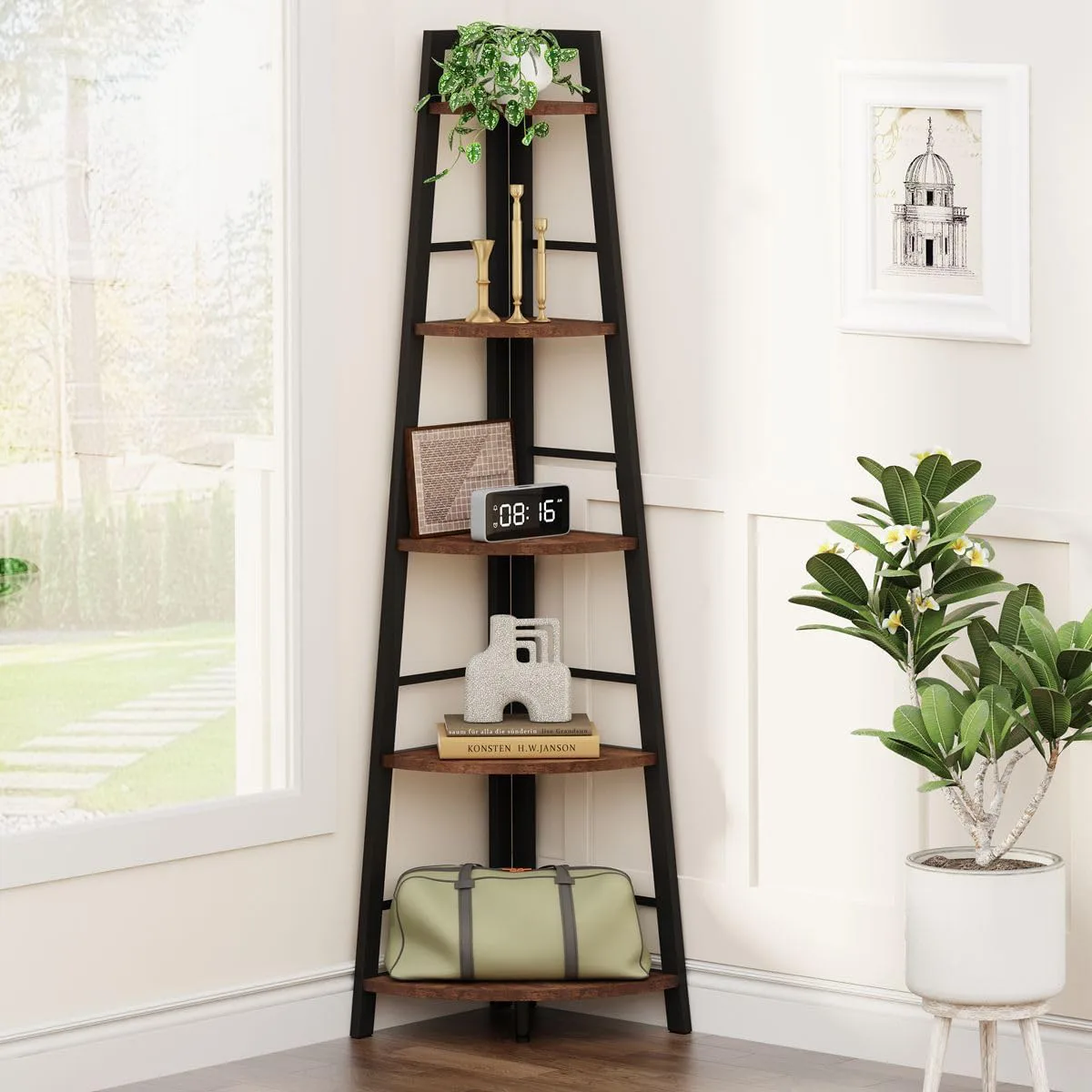 BON AUGURE 5-Tier Corner Ladder Shelf Stand