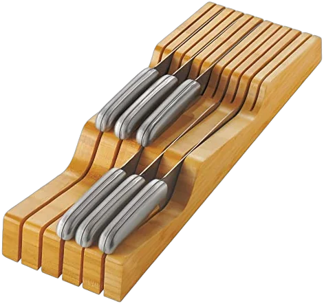 Bambusi in-drawer knife block organizer with 16 slots, 17 x 5.3 x 2 inch