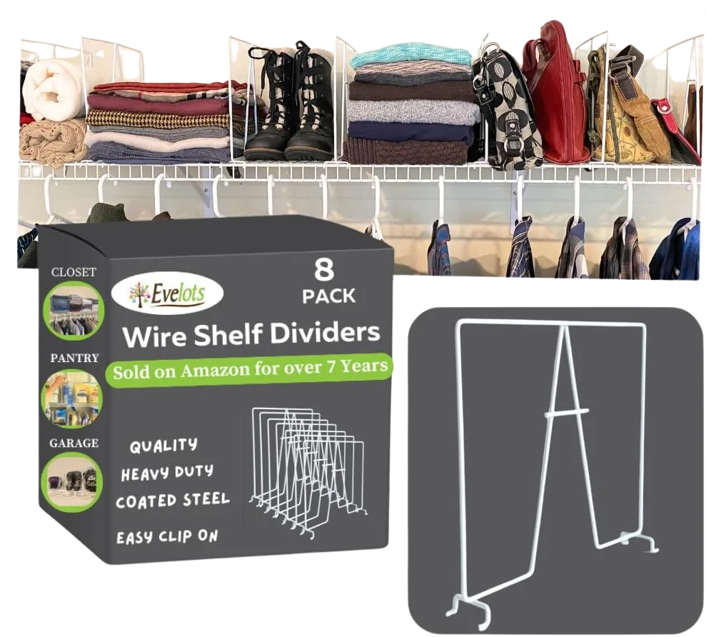 Evelots Tall Wire Shelf Dividers (8-Pack)