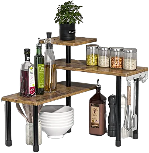 JayRex 3 Tier Moveable Corner Shelf Organizer rustic brown
