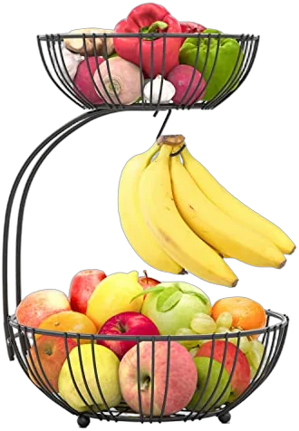 RICCLE Double Layer Metal Wire Fruit Basket with banana hanger