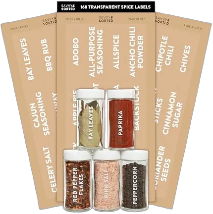 SAVVY and SORTED Clear Spice Labels 168-Piece