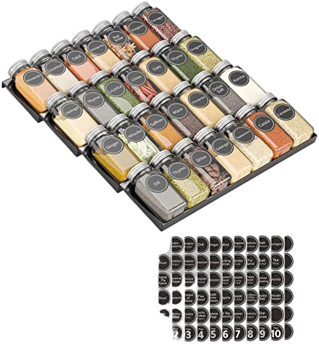 SpaceAid Spice Drawer Organizer with 28 Spice Jars, 4-Tier