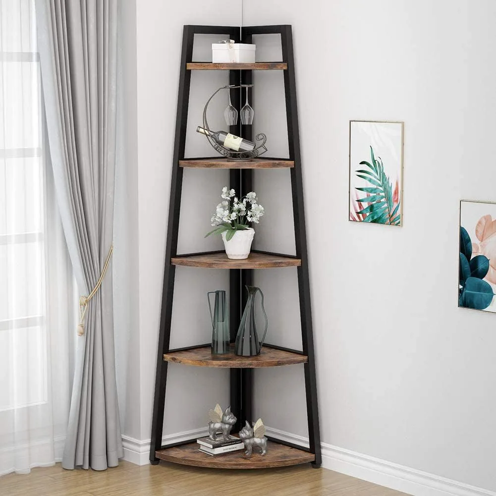 Tribesigns 70 inch Tall Corner Shelf 5-Tier Rustic Industrial Corner Bookshelf