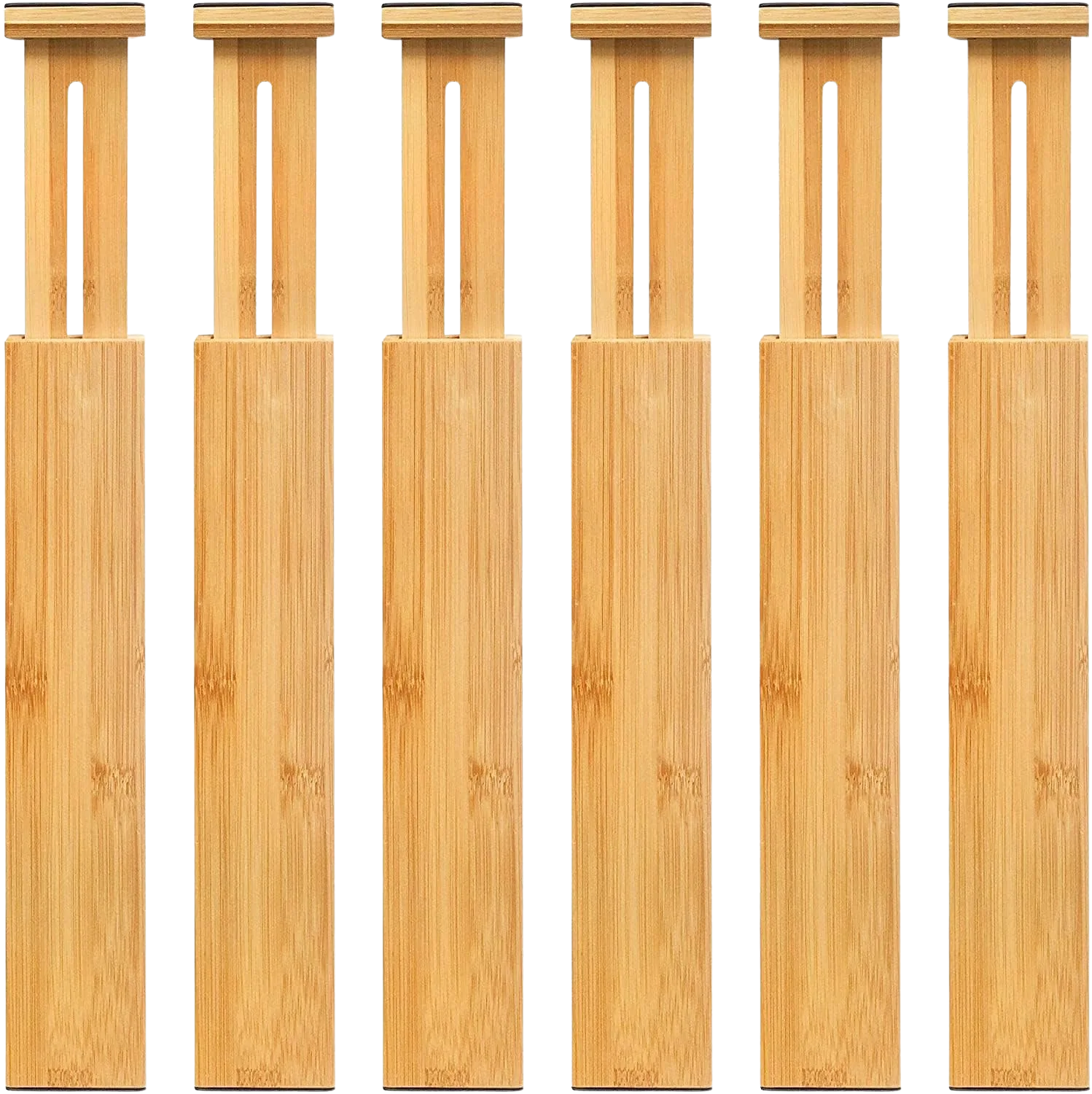 VaeFae 6-Pack Adjustable Bamboo Drawer Dividers, 16.6 to 21.8 in