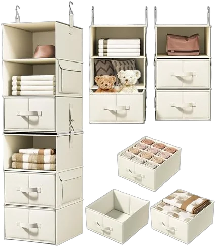 Vailando 6-Shelf Hanging Closet Organizer with 3 Drawers