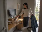 Aesthetic Desk Organization Ideas That Survive Week Two Aesthetic desk organization with a bamboo monitor riser and rattan trays in a rental apartment home office