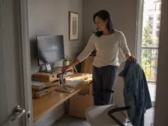Aesthetic Desk Organization Ideas That Survive Week Two Aesthetic desk organization with a bamboo monitor riser and rattan trays in a rental apartment home office
