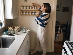 9 DIY Spice Organization Ideas That Survive Month Three DIY spice organization ideas — homemade wall shelf holding refilled glass spice jars in a small kitchen
