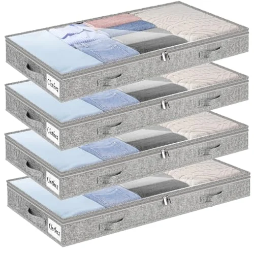 4 Inch Low Profile Under Bed Storage Drawer, 4-Pack