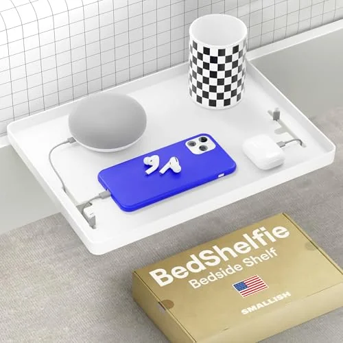 BedShelfie Bedside Shelf, Cable Catch (White)