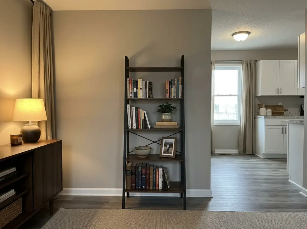 How to Organize a Bookshelf That Stays That Way 5 Narrow VASAGLE five-tier ladder bookshelf holding books against a living room wall