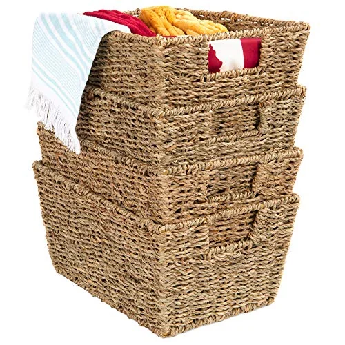 Best Choice Products Rustic Set of 4 Multipurpose Stackable Seagrass Storage Basket