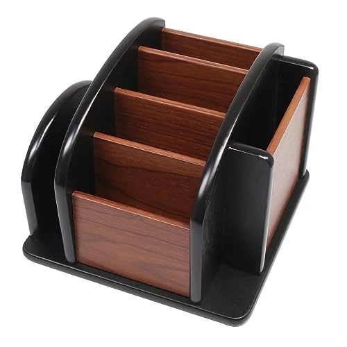 Coideal Wood Remote Control Holder, 6-Compartment 360 Rotating
