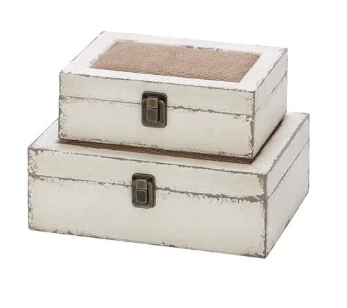 Deco 79 Wooden Decorative Box with Hinged Lid, Set of 2 (White)
