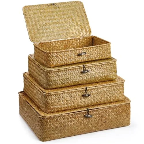 Didaey Set of 4 Seagrass Basket with Lid