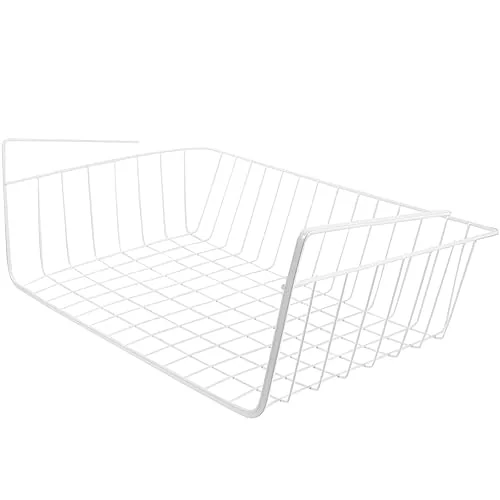 HEMOTON Under Shelf Basket, Slide Under Cabinet Wire Basket Storage Organizer, White
