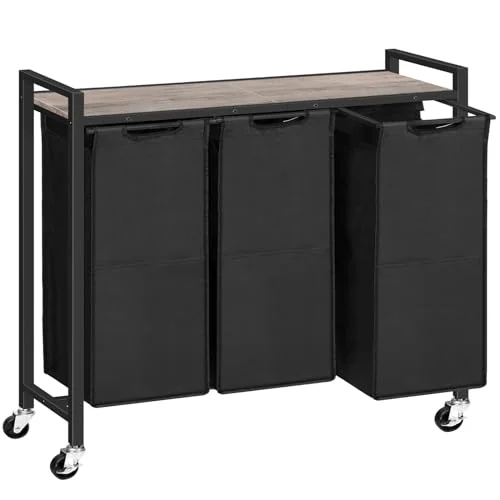 HOOBRO Laundry Sorter 3 Section, Laundry Hamper with Wheels, 3 x 11.5 Gal (43.4L), Greige and Black
