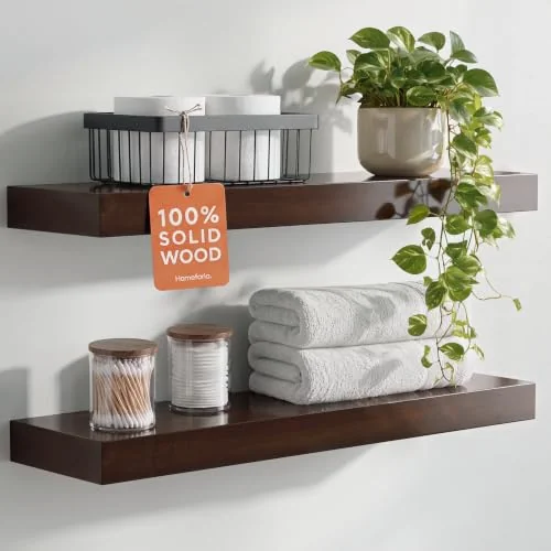 Homeforia 24 inch Solid Pine Wood Floating Shelves Set of 2